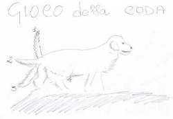 Foto di un disegno di un ragazzo che ha partecipato al progetto. Rappresenta l'immagine del cane che esprime felicit con i movimenti della coda.